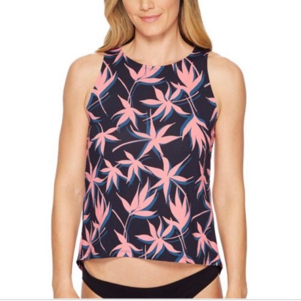 Carve Designs Pink and Blue Leaf Print Swim Top